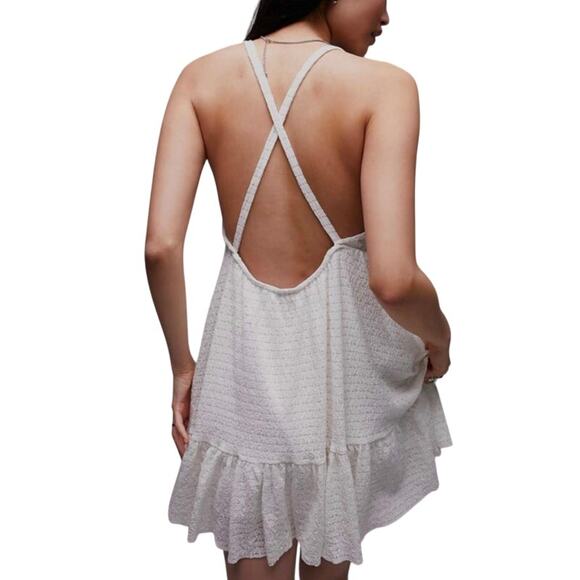 Topshop Crochet Mini Oversized Swing Sun Dress In Ivory Plus Size 14 - Picture 2 of 7